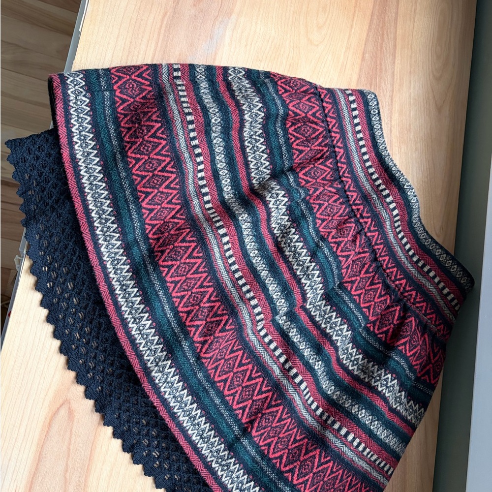 Bohemian Striped Mini Skirt with Lace Hem